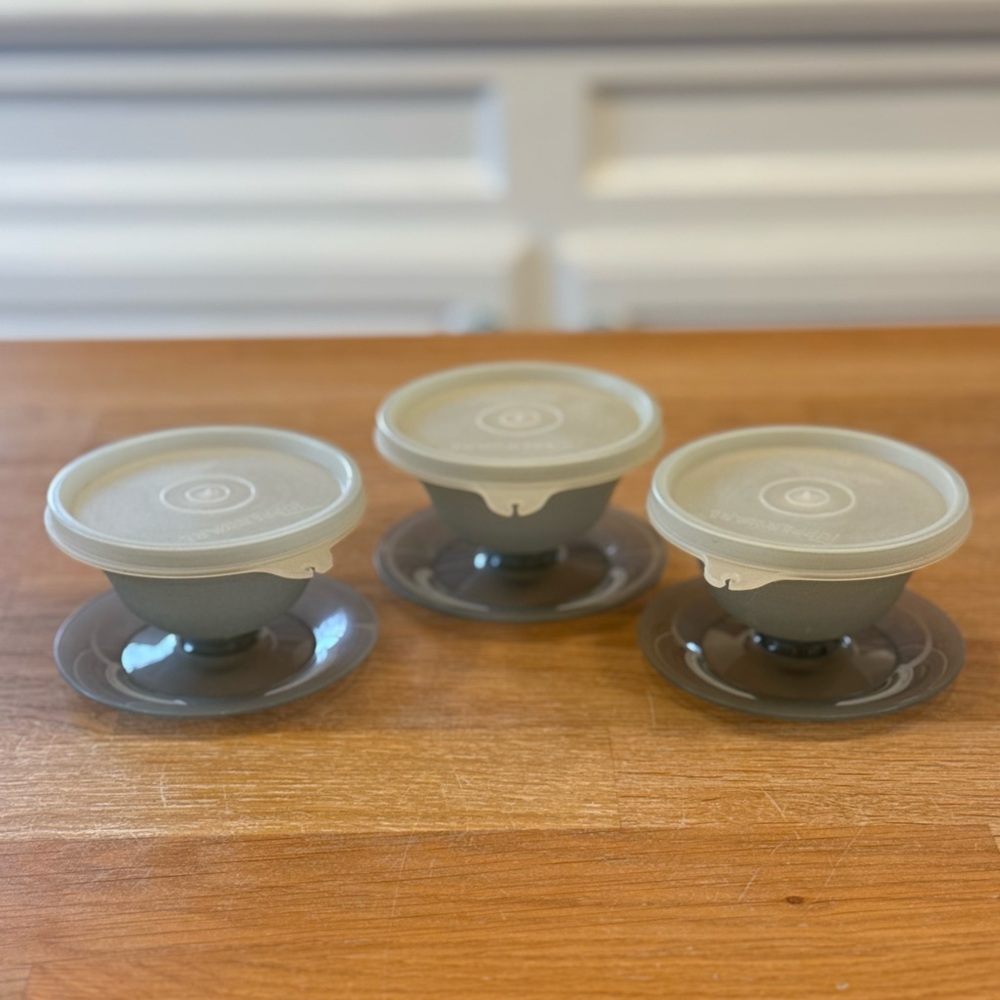Vintage Tupperware #754 Smoke Gray Parfait Dessert Cups - Set of 3 with Lids